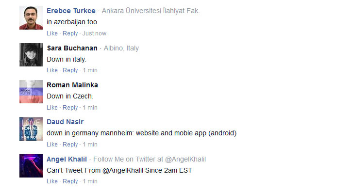Commenti degli utenti Twitter su DownDetector.com