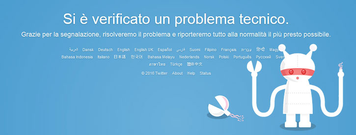 Messaggio di errore Twitter problema tecnico